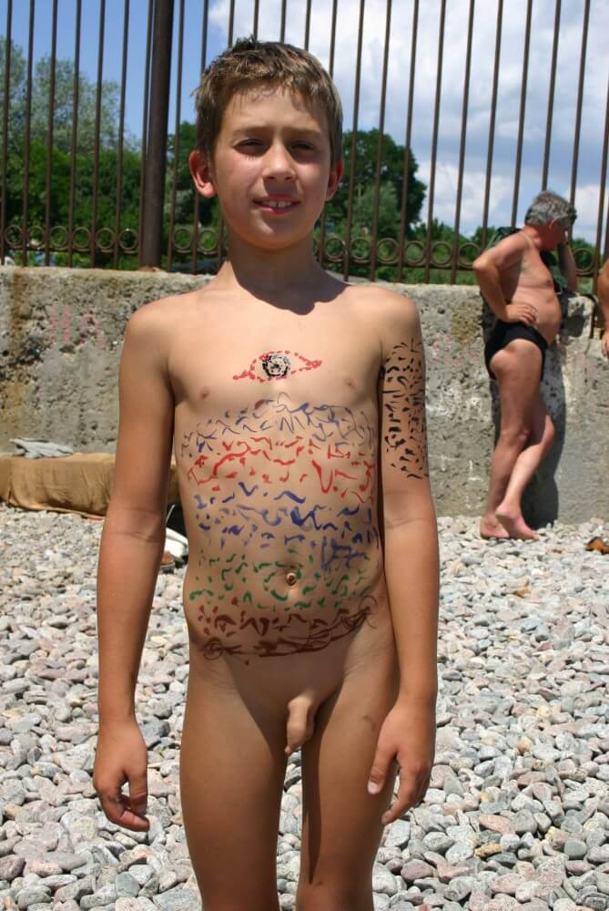 Father and Daughter Painted pics - The practice of nudity within a community