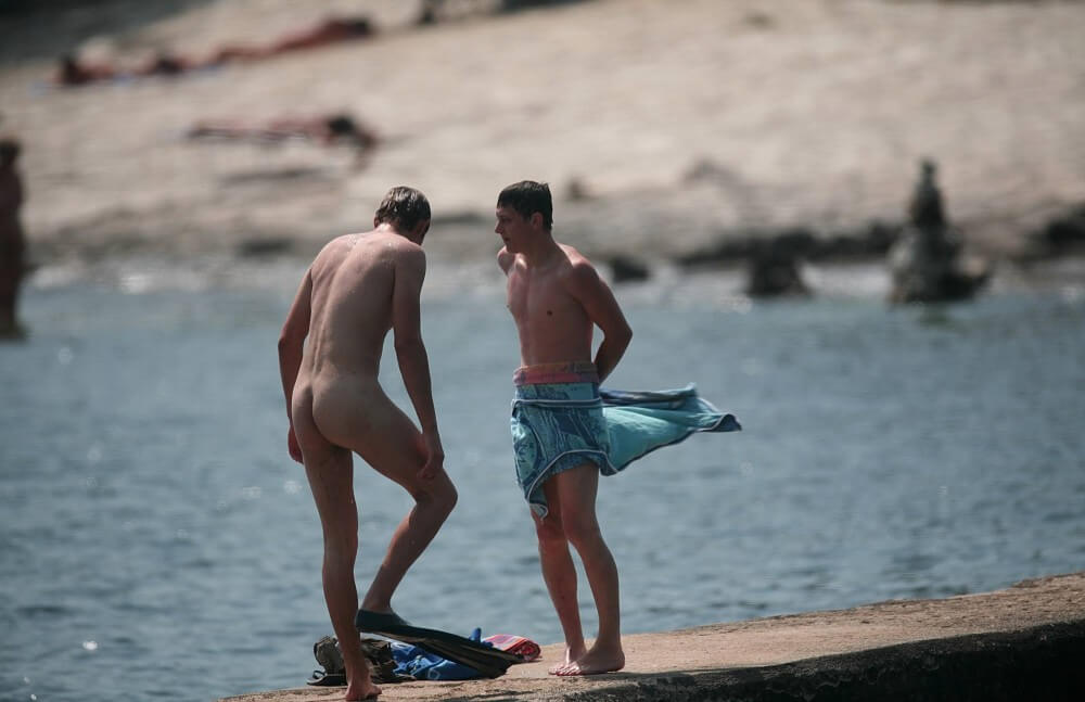 Nudists Boys - Water Prep On The Ledge - Naturism and environmental awareness in the modern world