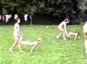 A nudist gathering at the stadium and sports - Nudism and naturism encourage a love of nature and oneself