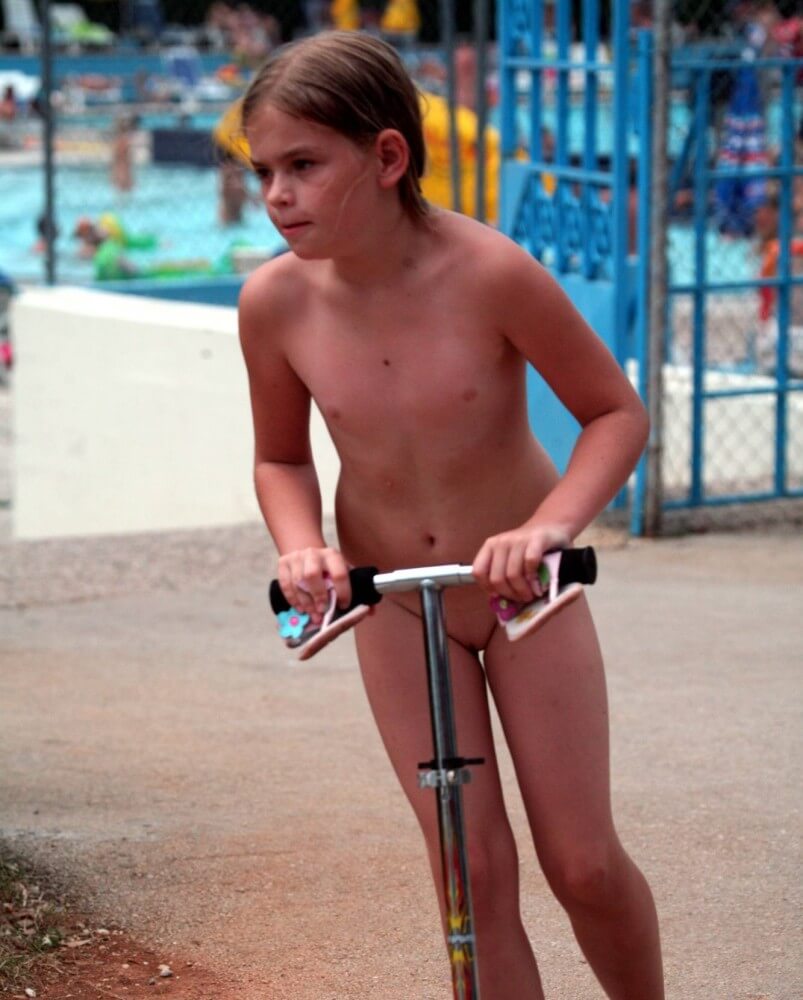 Pool-Side Naturist Scooter pics - Nudism improves health and boosts self-esteem